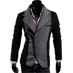 HIEND 时尚 不规则拉链设计 拼色罗马布 修身小西装 D772
