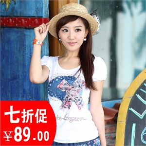 特尚莱菲女装2011夏新款韩版休闲莱卡棉蝴蝶结白色短袖T恤MYL8617