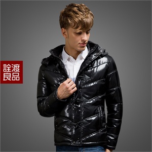诠渡良品 时尚牛角扣带帽毛领棉衣 保暖棉袄 男#81713