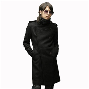 HIEND 加厚版 双排扣毛呢长款风衣 D154