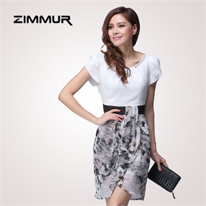 ZIMMUR 夏装 春装 订珠中腰修身优雅 连衣裙 Z12XQD491WN 显瘦