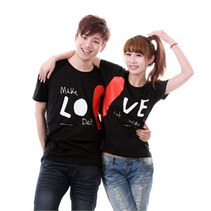 楼尚楼 韩版1LOVE拼心纯棉圆领短袖情侣装 ybyl 6417#
