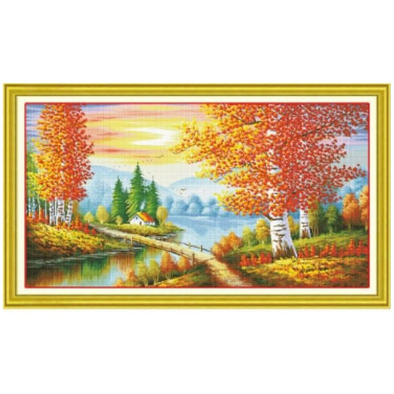 【华庭丽娜成品十字绣 10017金色富锦十字绣