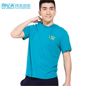 【货到付款】 朗绪 夏新品 男纯棉带帽短袖T恤睡衣运动服221052