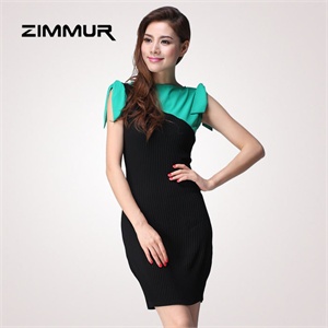 zimmur 夏装 春装 中高腰圆领淑女修身 连衣裙 Z12XQC706NG 显瘦