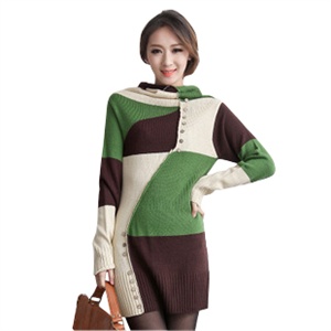 【时尚新品】韩都衣舍 韩国秋冬季新品女堆堆领拼色毛衣JM1223