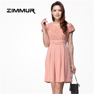 2012女装春夏新品ZIMMUR高腰修身绣花连衣裙[Z12CQF310P0]