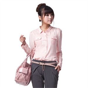 GIULIE 2011职业女装基本款小翻领双袋长袖修身衬衫 女S-015