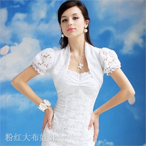 粉红大布娃娃正品2012春装新款白色绣花花边泡泡袖女装短袖小披肩