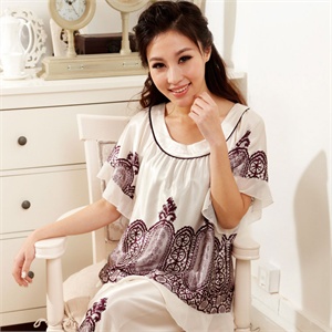 雪俐shirley 春季新品仿真丝丝质女士短袖睡衣家居服套装2522
