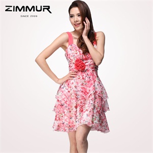 2012春装新品ZIMMUR优雅百搭修身无袖雪纺连衣裙[Z12CQF263PC]