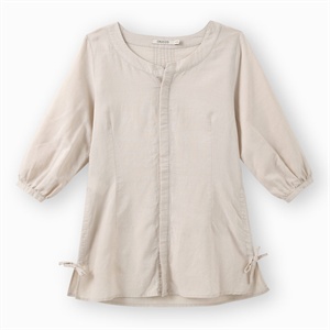 初刻Crucco 女装 亚麻圆领七分袖衬衫 2012春季新款