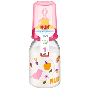 NUK110ML PP 彩色卡通奶瓶（带1号标准口径中圆孔硅胶仿真通气奶嘴）(多种颜色随机发货)