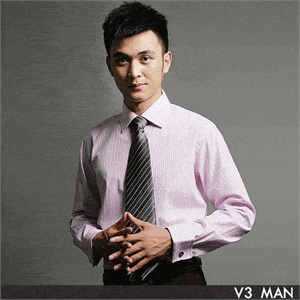 V3 MAN粉蓝竖纹 免熨正装衬衫 法式袖扣款