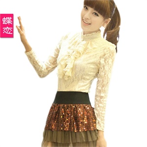 【蝶恋】2012春夏新品 极致淑女 韩版 蕾丝立领花边衬衫 110327