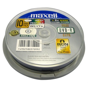 MAXELL麦克赛尔 DVD-R 8X 10片装可打印光盘
