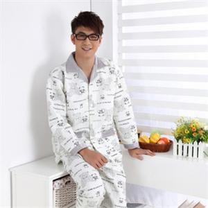 想飘内衣 秋季新品 小熊印花男士夹层棉长袖套装休闲家居服睡衣