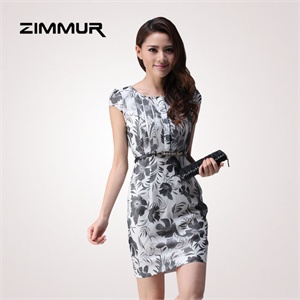 zimmur 夏装 春装 中腰圆领气质修身 连衣裙 Z12XQW645WC 显瘦