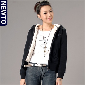 NEWTO 女装修身抓绒连帽拉链修身百搭卫衣两色4002
