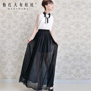 粉红大布娃娃 2012夏装新款雪纺修身显瘦仙女气质半身长裙