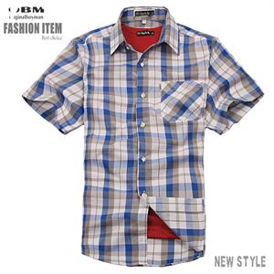 【品牌直供】originalboyman夏装时尚休闲 纯棉格子短袖衬衫男衬衫DC011加大码