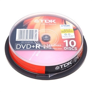 【当当销售配送】TDK DVD+R 16X 4.7GB 彩版红 10片桶装 刻录盘