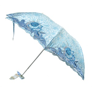 天堂伞 三折 超轻 刺绣 遮阳伞 雨伞 伞 月满花楼3070－1648 兰色