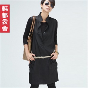 【时尚新品】韩都衣舍 韩国秋冬新品女 无袖立领修身连衣裙YK1098