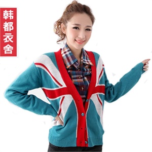 【时尚新品】韩都衣舍 韩国秋冬装新款V领拼色针织衫YK1209