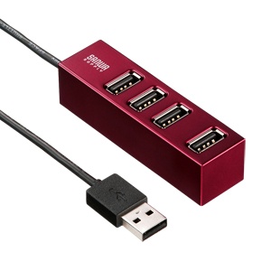 【品牌直供】日本 SANWA 带磁铁可悬挂的高速USB2.0集线器(红色)