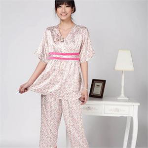 都市女郎 夏季丝绸印花短袖七分家居服套装 518-1