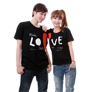 达思彼 新款韩版LOVE拼心时尚纯棉短袖情侣T恤BYL6417-1