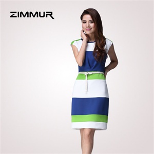 zimmur 夏装 春装 高腰拼色修身 连衣裙 Z12XQC671WB 显瘦