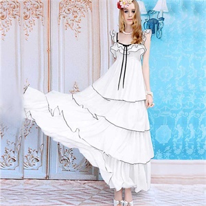 粉红大布娃娃 2012夏装新款白色荷叶边飞袖蝴蝶结仙女款蛋糕长裙