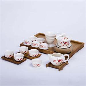 唯茶工坊德化瓷13头红梅功夫茶具套装
