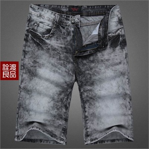 诠渡良品 2012夏新款 男装雪花灰五分裤牛仔短裤 81560