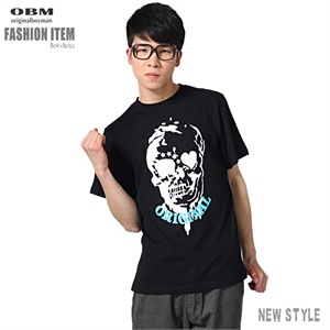 【品牌直供】originalboyman夏装骷髅头印花 休闲圆领男式短袖T恤T006折扣男装