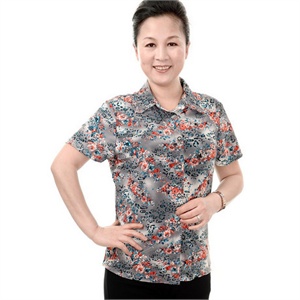 夏季新款时尚百搭碎花印花立领妈妈装短袖百搭热卖衬衫