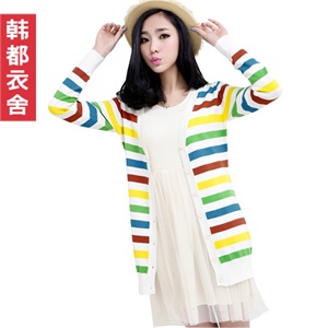 韩都衣舍 韩国春季新品韩版货到付款女彩虹条纹针织衫NC1023