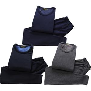 新款男士内衣冬季竹炭长毛绒保暖内衣圆领内衣保暖套装衣服+裤子