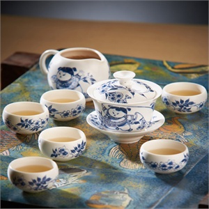 原装进口台湾茶具套装 童嘻8入盖碗 YCJ1104