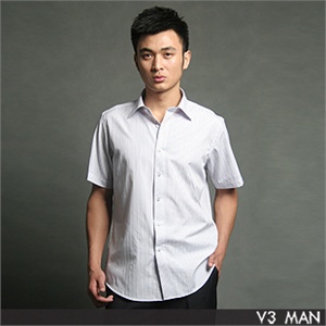 V3 MAN 有型有色 蓝紫条纹短袖白衬衫 夏日必备