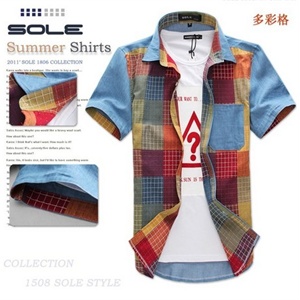 正品2012新款夏装男士衬衫时尚休闲修身短袖衬衫男男装格子衬衫男