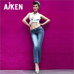 AIKEN爱肯牛仔 【夏装】中低腰小脚九分牛仔长裤 女61104