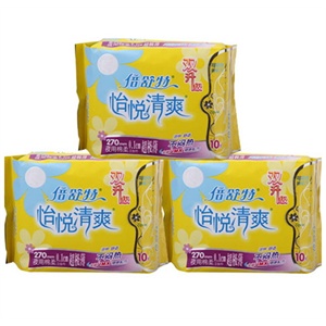 倍舒特 卫生巾怡悦清爽棉柔超极薄夜用独立3包组合装270mm/共30片