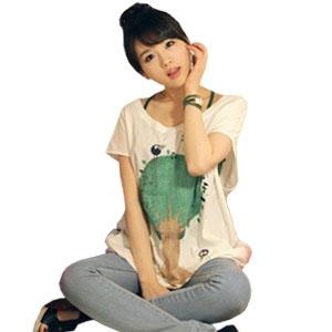 法姿 内外百搭2件套蝙蝠袖印花纯棉圆领宽松休闲T恤YY1014