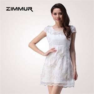zimmur 夏装 春装 中腰圆领绣花优雅 连衣裙 Z12XQC748MW 显瘦