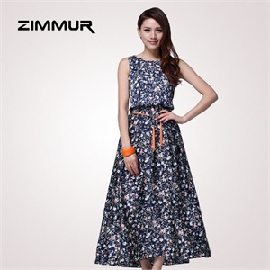 zimmur 夏装 春装 欧美印花中腰修身 连衣裙 Z12XQC612BC 显瘦