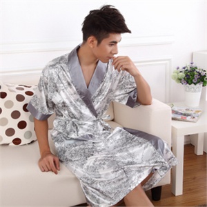 想飘内衣 夏季新品 男士短袖南韩丝浴袍睡衣 家居服睡袍