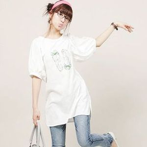法姿 韩版女装 时尚百搭可爱两只鞋子优质T恤短袖棉B020